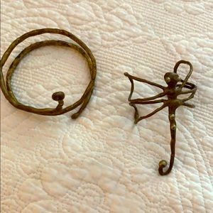 Hand made brass metal bracelets- dragonfly & snake